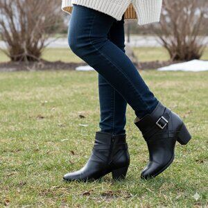 Abella Black Ankle Boots with Silver buckle 2 1/2 " Heel Size US 7.5